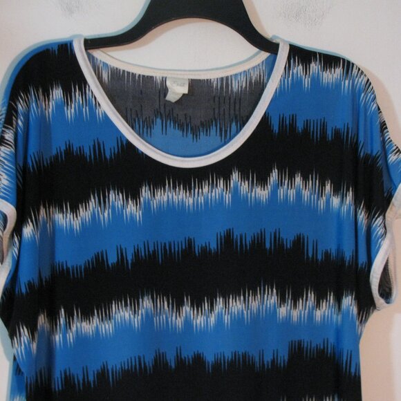 * 2/$15 Exit Tunic Blouse XL Blue Black Silky Top Excellent - Picture 2 of 3